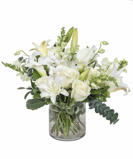 Central Square Florist: Classic All-White Floral Arrangement Boston, MA