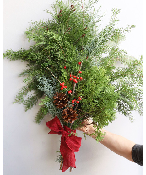 Winter Mix (evergreens, ilex berries & pinecones) in Boston, MA