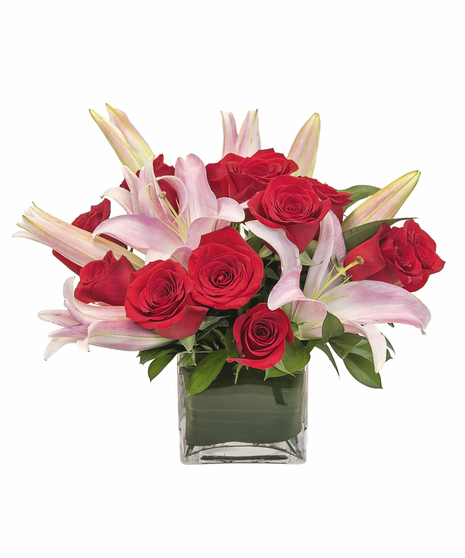 Modern Red Rose & Lily Cube in Boston, MA