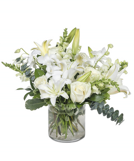 Central Square Florist: Classic All-White Floral Arrangement Boston, MA
